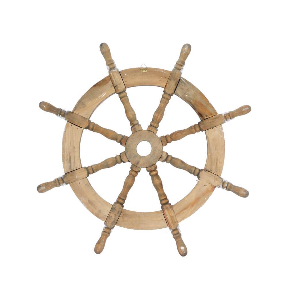 24" Blue and White Distressed Wood Ship Wheel Wall Decor