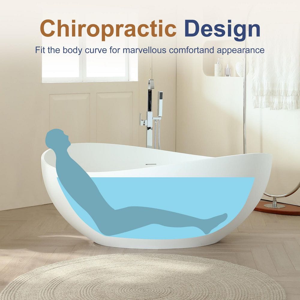 SJ STAR&JANE 5-63-B 63'' x 38'' Freestanding Soaking Solid Surface Bathtub