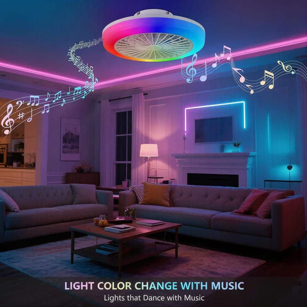 17 in Flush Mount 6-Blade White Ceiling Fan with RGB Light Remote Smart LED Dimmable Light  Fan for Bedroom Living Room price history on PriceWatchPro