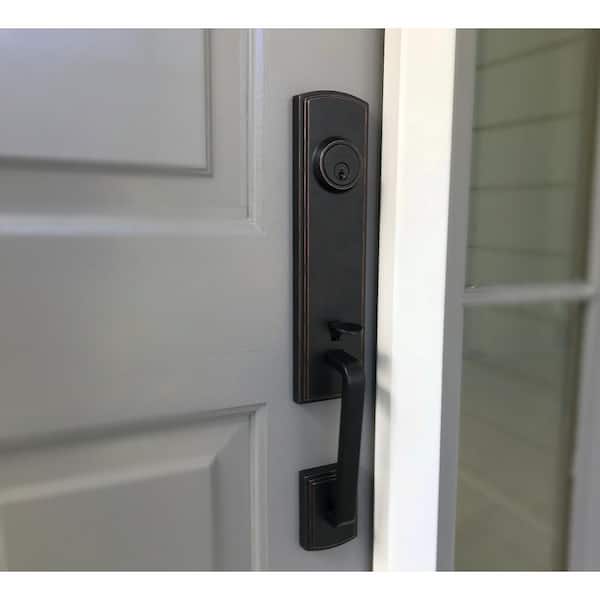 Sandcast Cordoba Aged Pewter Single Cylinder Deadbolt Entry Door Handleset with Tulum Knob Inside Trim