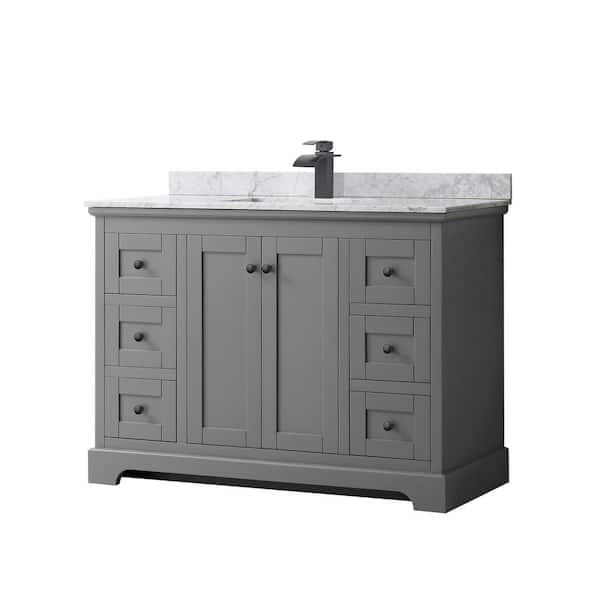 Wyndham Collection Avery 48 in. W x 22 in. D x 35 in. H Single Bath Vanity in Dark Gray with White Carrara Marble Top