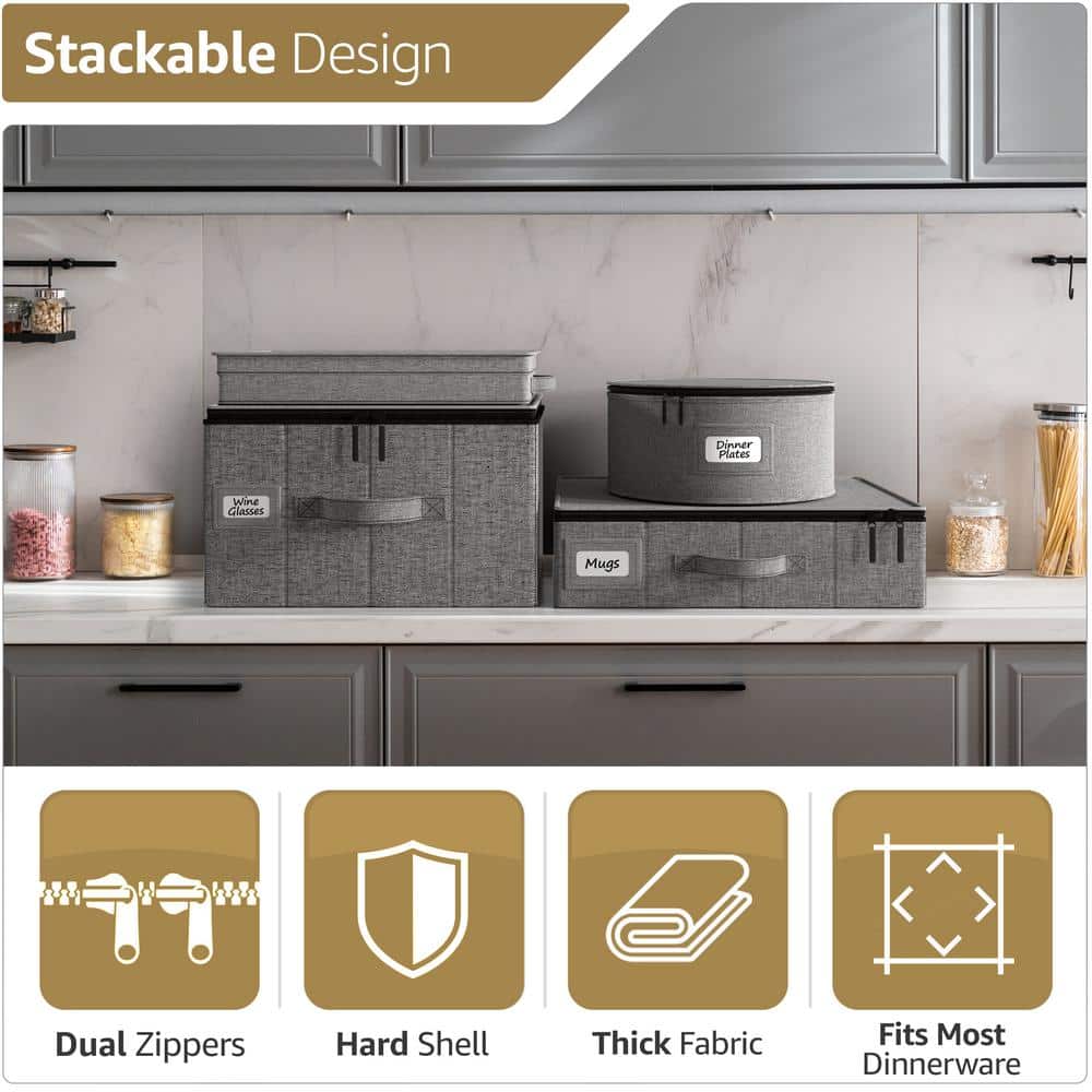 Gray 8-Piece Hard Shell Dinnerware Storage Set