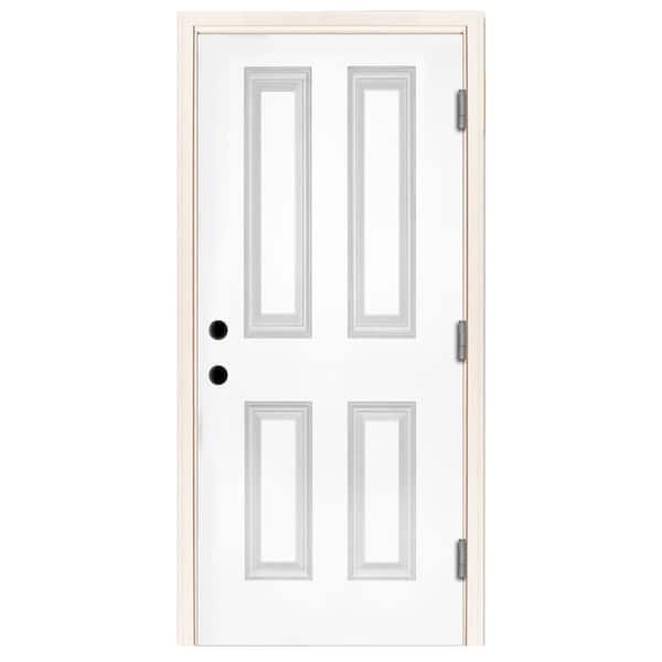 Steves & Sons 36 in. x 80 in. Premium 4-Panel White Primed Steel Prehung Front Door