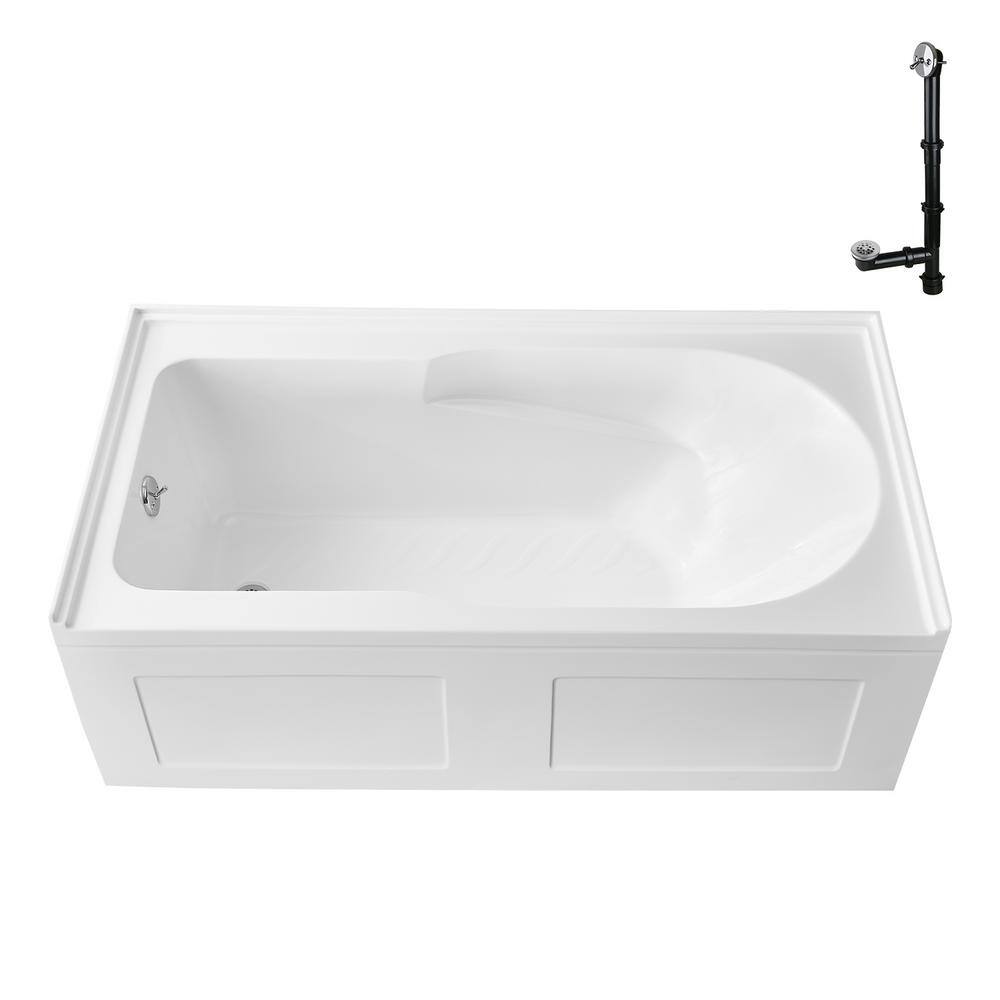 Glossy White Acrylic Rectangular Alcove Bathtub with Chrome Drain