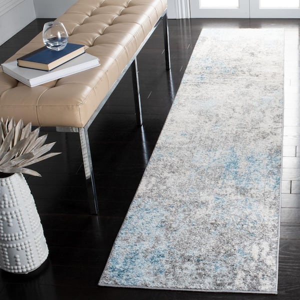 Tulum 2 ft. x 21 ft. Gray/Blue Rustic Abstract Runner Rug
