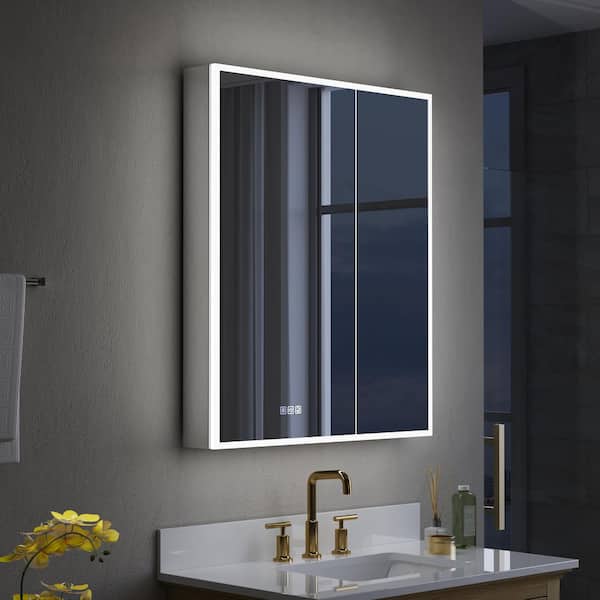 30 in. W x 36 in. H Rectangular Recessed/Surface Mount LED Medicine Cabinet with Mirror, 3x Magnifier, USB, Type C