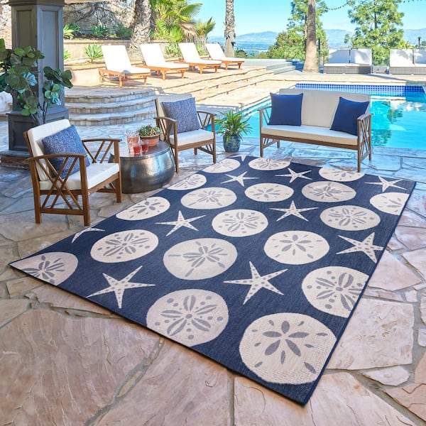 Paseo Starfish Navy 9 ft. x 13 ft. Indoor/Outdoor Area Rug