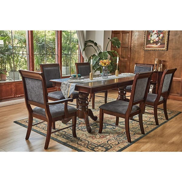 Homy Casa Zaim 7-Piece Rectangular Brown Wood Top Table Extendable Dining Set ( Seats 6)