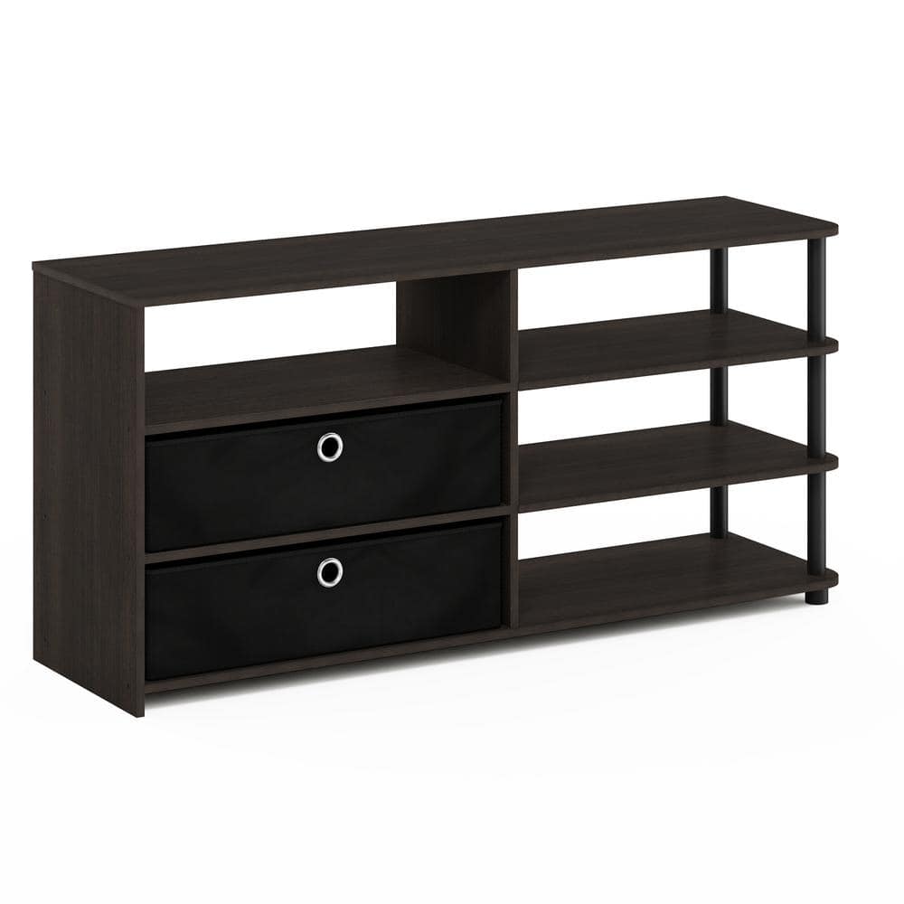 Modern Walnut Wood TV Stand with Storage Bins for 55-Inch TV
