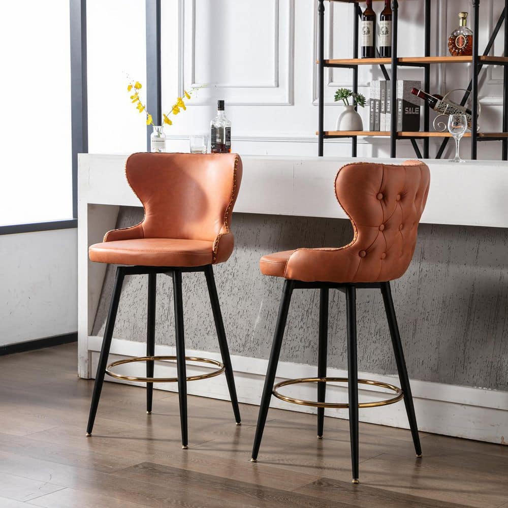 ANBAZAR 29 in.H Orange Low Back Metal Frame 28.7 in.H Stool Bar Stool with Fabric Seat and Footrest Set of 2 WJZ 136H The Home Depot