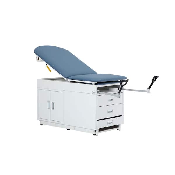 500 lbs. Capacity Steel Grande Underneath Cabinet Adjustable Back Exam Table with Step Stool and Drawers, Blue