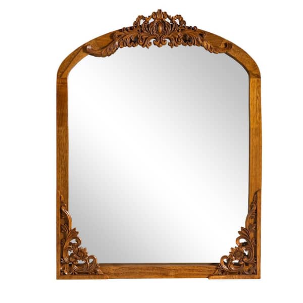 Lirago Rustic Arched 28 in. W x 39 in. H Solid Wood Framed DIY Carved Wall Mirror