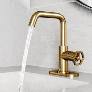 Ruxton Oblique Single Handle Single-Hole Bathroom Faucet Set with Deck Plate in Matte Brushed Gold