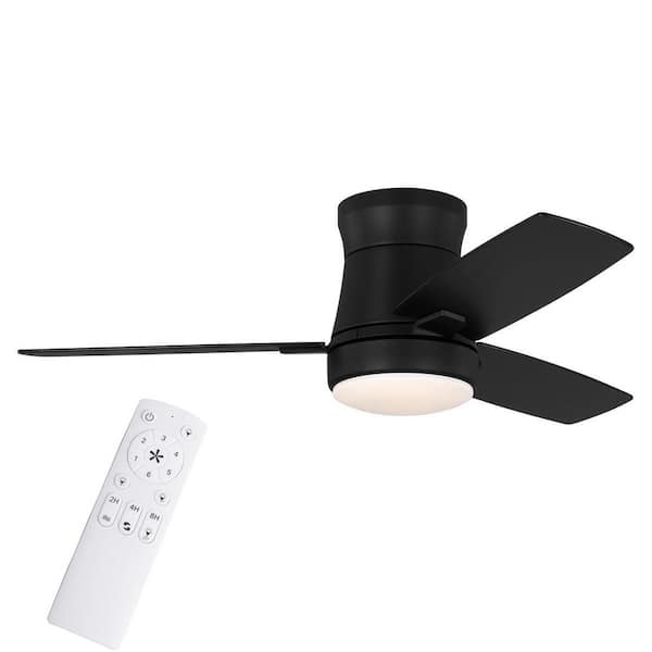 Bellport 42 in. Indoor Matte Black Hugger Ceiling Fan with White Adjustable LED Light Kit, DC Motor, and Remote Control