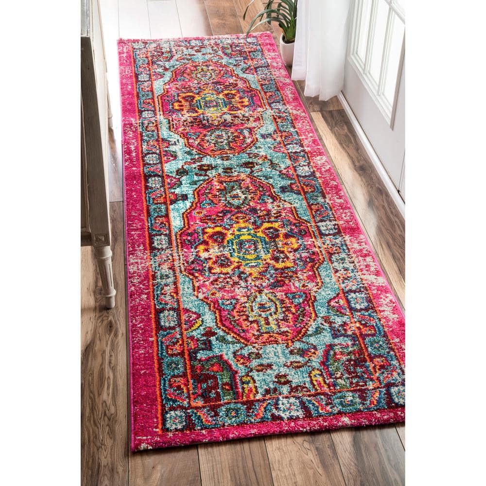Multi-Color Medallion Synthetic Runner Rug, 2' 6" x 10'