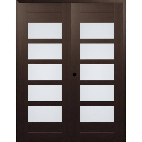Belldinni Vona 07-07 36 in.W x 96 in. Right Active 5-Lite Frosted Glass Vera Linga Oak Wood Composite Double Prehung Interior Door