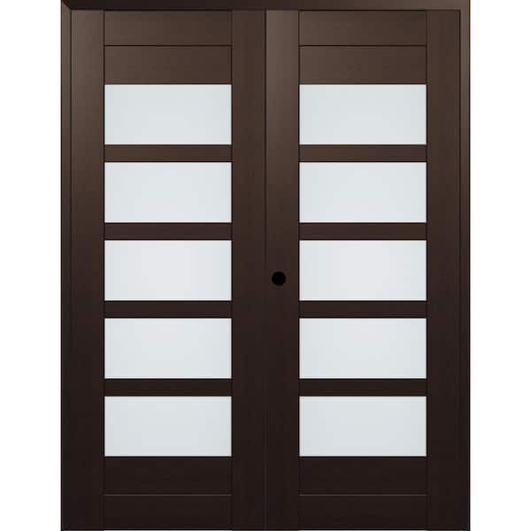 Vona 07-07 72 in. x 96 in. Right Active 5-Lite Frosted Glass Vera Linga Oak Wood Composite Double Prehung Interior Door
