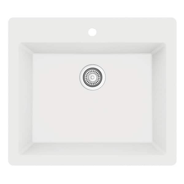Karran White Quartz 25 in. Single Bowl Drop-In Kitchen Sink with Bottom Grid and Strainer