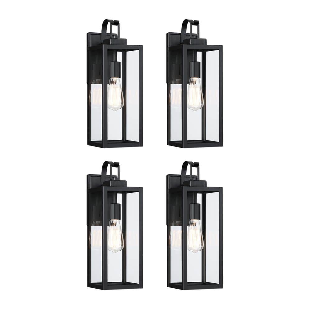 Foothill 18 in. 1-Light Matte Black Outdoor Hardwired Wall Lantern Sconce with Clear Glass (4-Pack) price history on PriceWatchPro