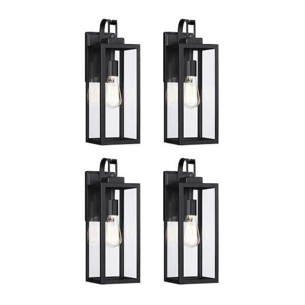 Foothill 18 in. 1-Light Matte Black Outdoor Hardwired Wall Lantern Sconce with Clear Glass (4-Pack)
