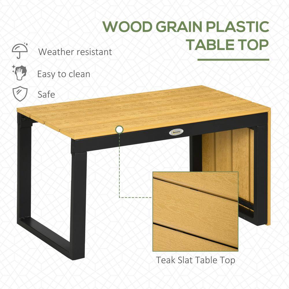 Gray Cushioned Aluminum Outdoor Sectional Set with Woodgrain Table