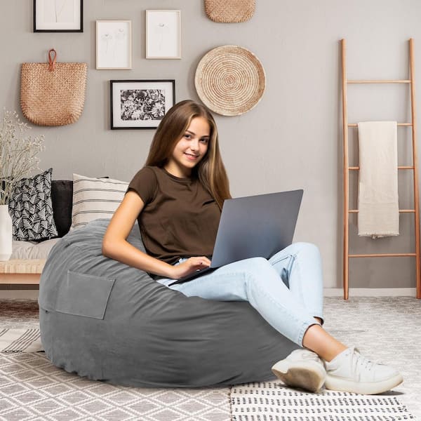 WONDER COMFORT Dark Grey Polyester Blend 48 Large Bean Bag