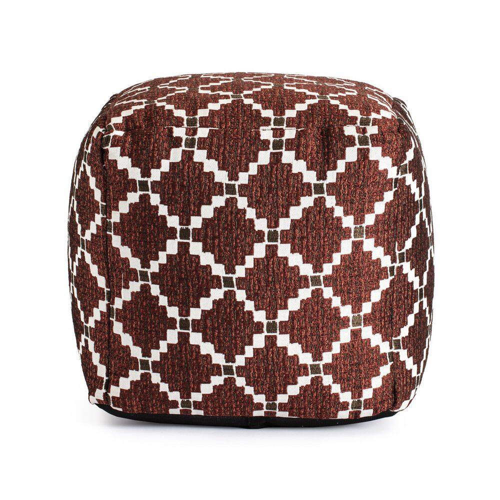 Deschutes Red 18 in. x 18 in. x 18 in. Red and Ivory Pouf