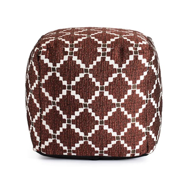 Anji Mountain Deschutes Red 18 in. x 18 in. x 18 in. Red and Ivory Pouf