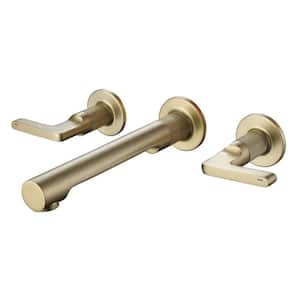 8 in. Widespread Double Handles Wall Mounted Bathroom Faucet in Brushed Gold