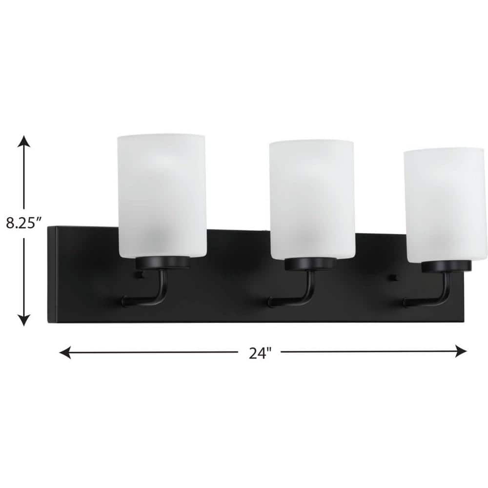 Matte Black 3-Light Bath Vanity with Etched Glass Shades