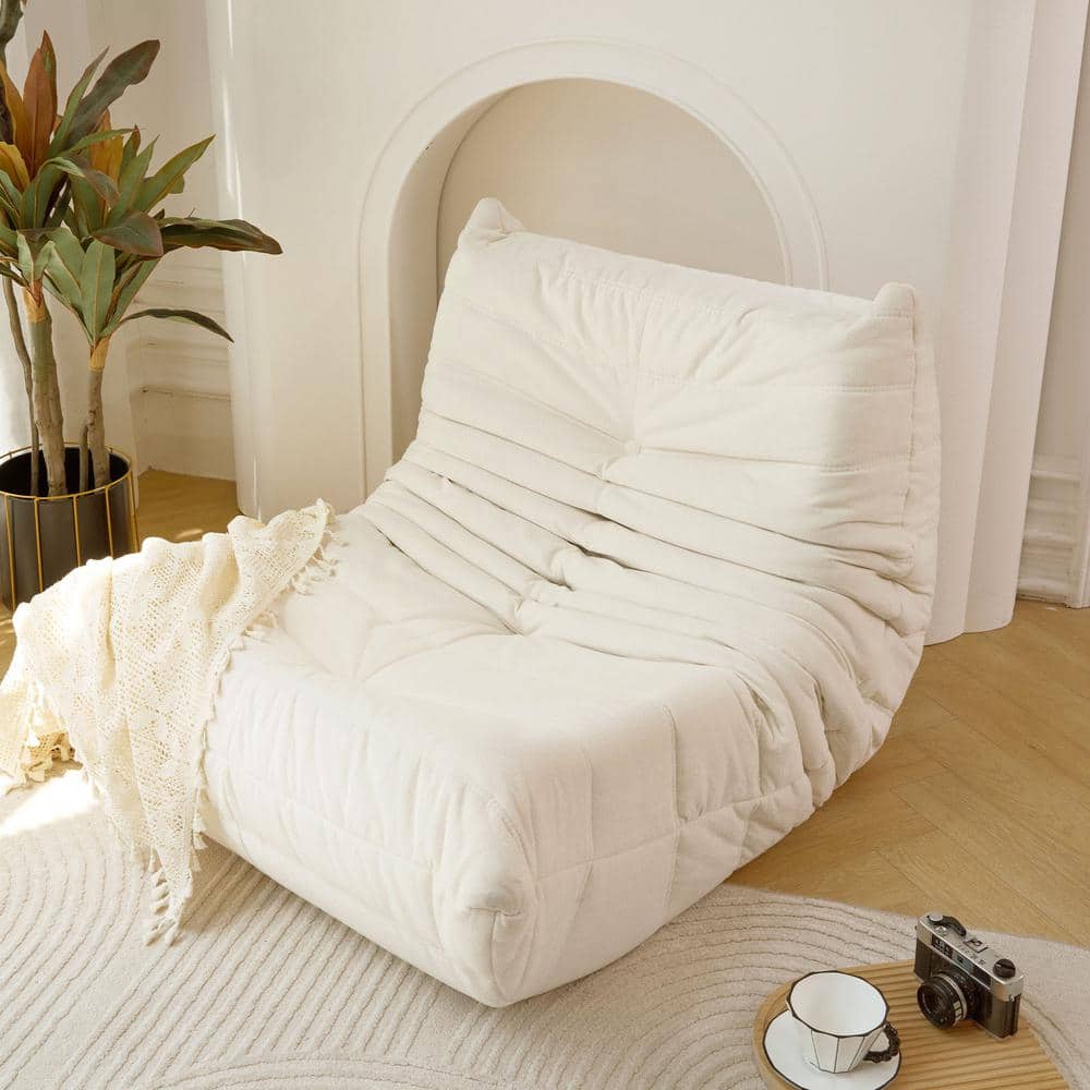 Off White Polyester Blend Bean Bag Chair for Adults Bean Bag Lounger Foam C