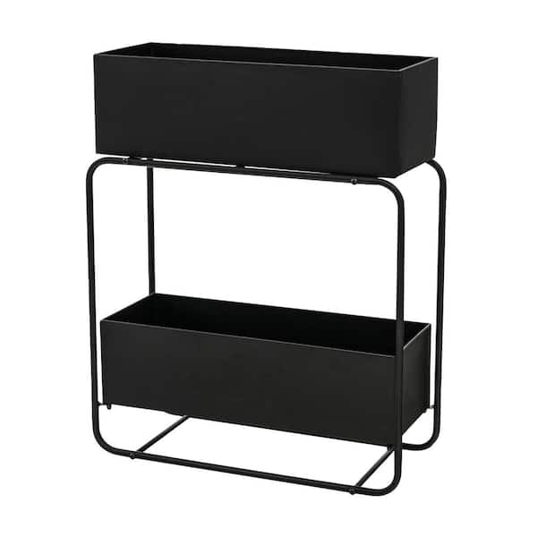 ANGELES HOME Black Metal 2-Tier Metal Elevated Garden Bed with Raised Flower Box
