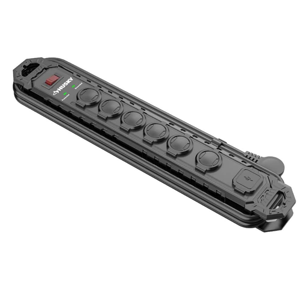 8 ft. 14/3 Heavy Duty 6-Outlet 2100 Joule Surge Protector, Black