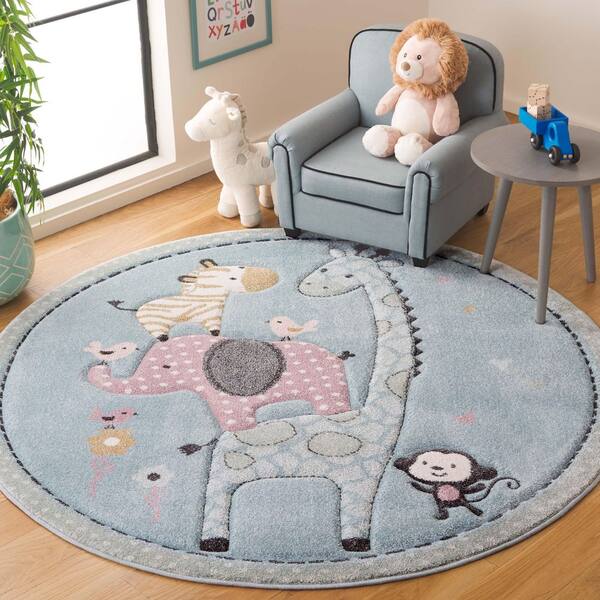 Carousel Kids 4 x 4 Blue Novelty Round Rug
