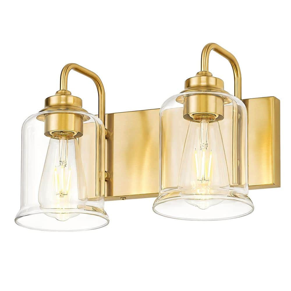 12.5 in. 2-Light Modern Industrial Brushed Gold Vanity Light Bathroom Sconces Wall Lighting with Clear Glass Shade price history on PriceWatchPro