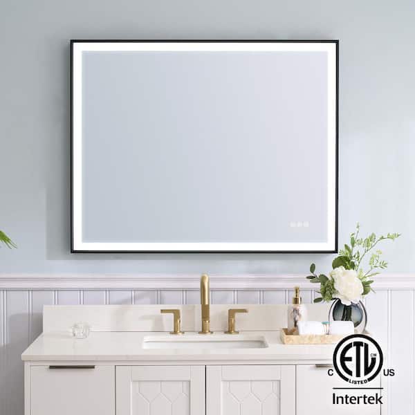 ANGELES HOME 40 in. W x 32 in. H Rectangular Heavy Duty Framed Wall Mount LED Bathroom Vanity Mirror with Light, Anti-Fog, Plug,Black