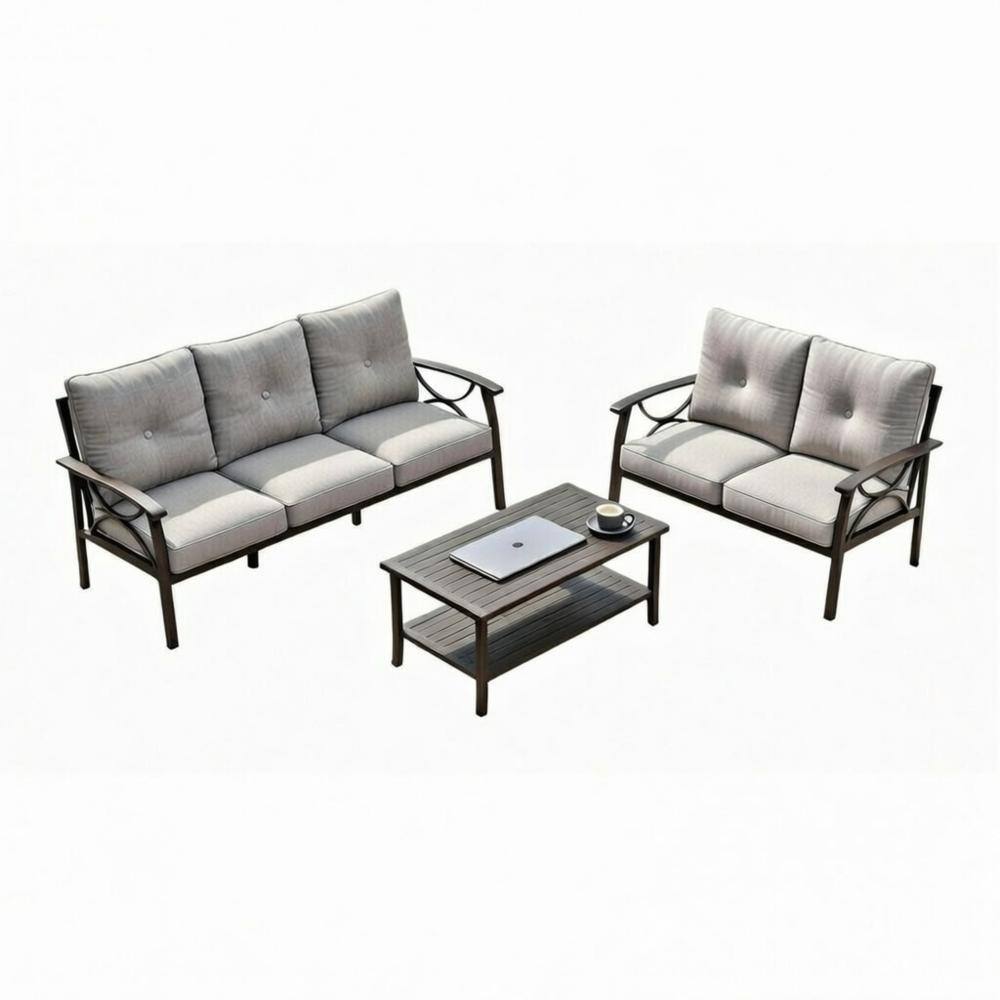 Khaki 3-Piece Metal Outdoor Furniture Set  with Gray Cushions and a Coffee Table price history on PriceWatchPro