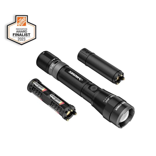 Husky 2500 Lumens Dual Power LED Rechargeable Focusing Flashlight with Rechargeable Battery and USB-C Cable Included