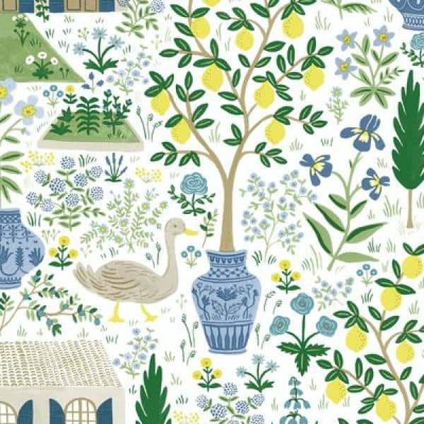 Blue and Green French Farmhouse Pattern Wallpaper Roll