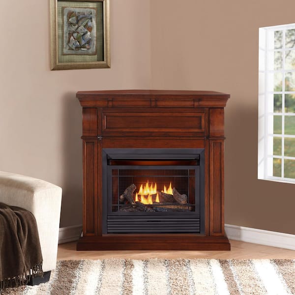 Duluth Forge Dual Fuel Ventless Gas Fireplace 26 000 Btu Remote Control Chestnut Oak Finish 170031 The Home Depot Duluth Forge Dual Fuel, Ventless Gas Fireplace Home Depot