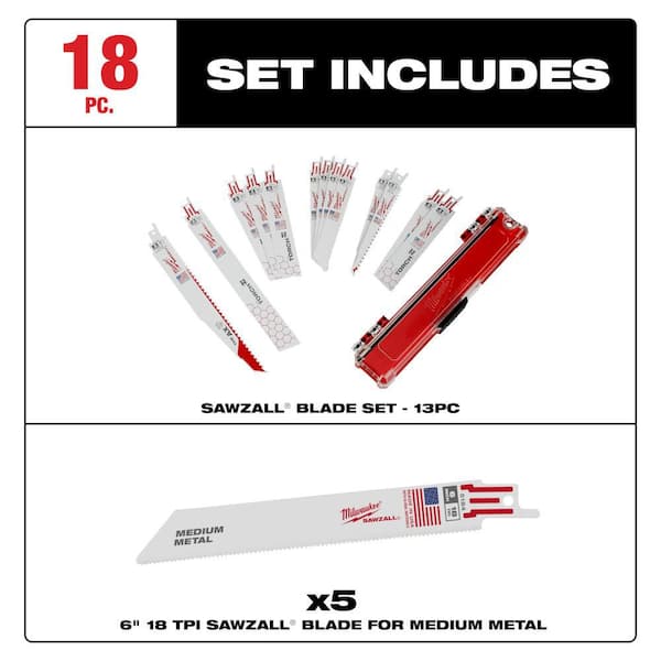 SAWZALL Demo Nail-Embedded Wood & Metal Cutting BiMetal Recip Saw Blade Set (13 PC) w/ 5 additional Metal Cutting Blades