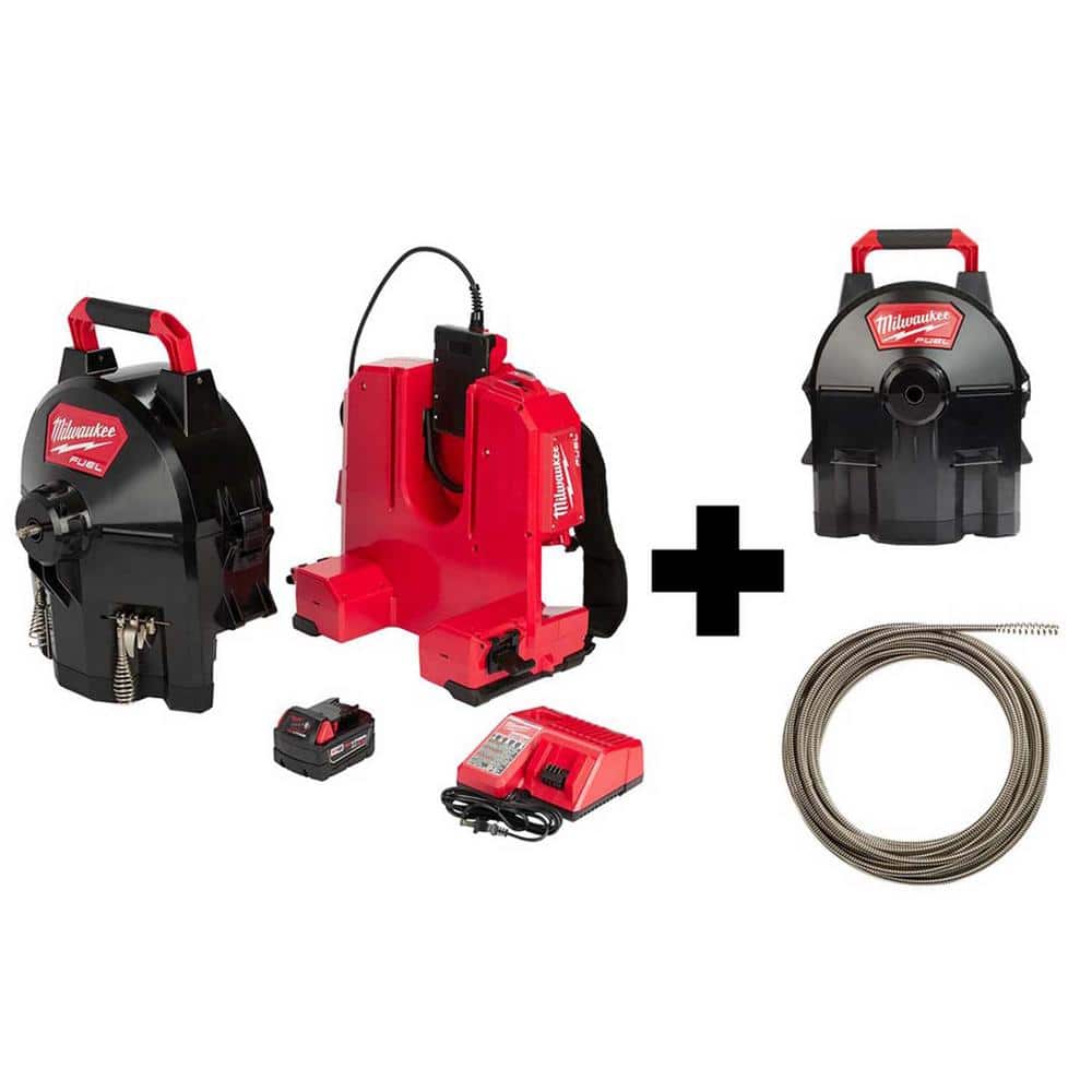 Milwaukee M18 FUEL 18V Lithium-Ion Brushless Cordless Drain Cleaning 3/8  in. SWITCH PACK Sectional Drum Kit w/Drum and Cable  2775b-211-47-53-2775-48-53-2674 The Home Depot