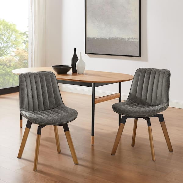 Art Leon KACY Gray Faux Leather Swivel Accent Dining Chairs (Set of 2)