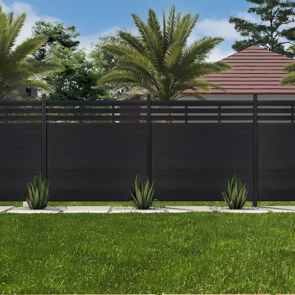 Garden Fence Board 6 ft. H x 6 ft. W Black Composite Fence Panel with Two Posts