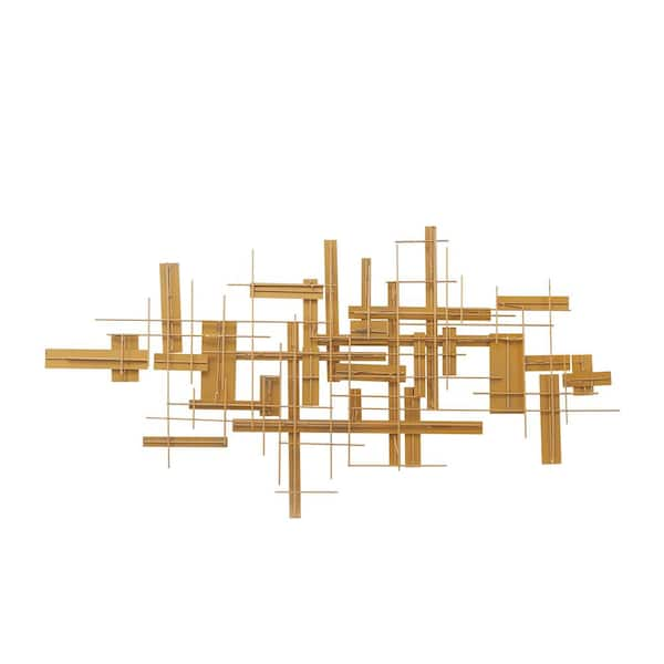 Designart Exploring Golden Abstracted Symmetry III Modern Geometric Mutlipanel Metal Wall Art - 80 in. Wide x 36 in. High - 5 Panels