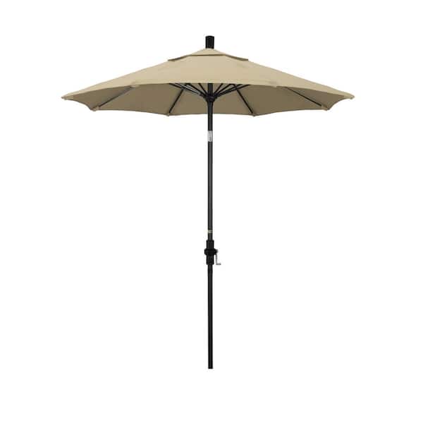 California Umbrella 7.5 ft. Matted Black Aluminum Market Collar Tilt Patio Umbrella Fiberglass Ribs and in Beige Pacifica
