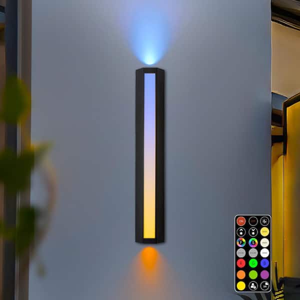 23.6 in. RGB Modern Linear Integrated LED Outdoor Dimmable Wall Sconce-22W with Remote Control, Hardwired