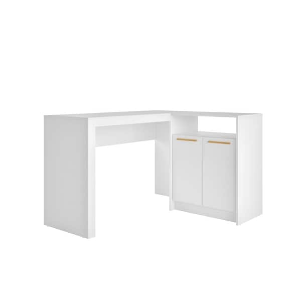 Manhattan Comfort 49 in. L-Shaped White 1 Drawer Computer Desk with Solid Wood Material