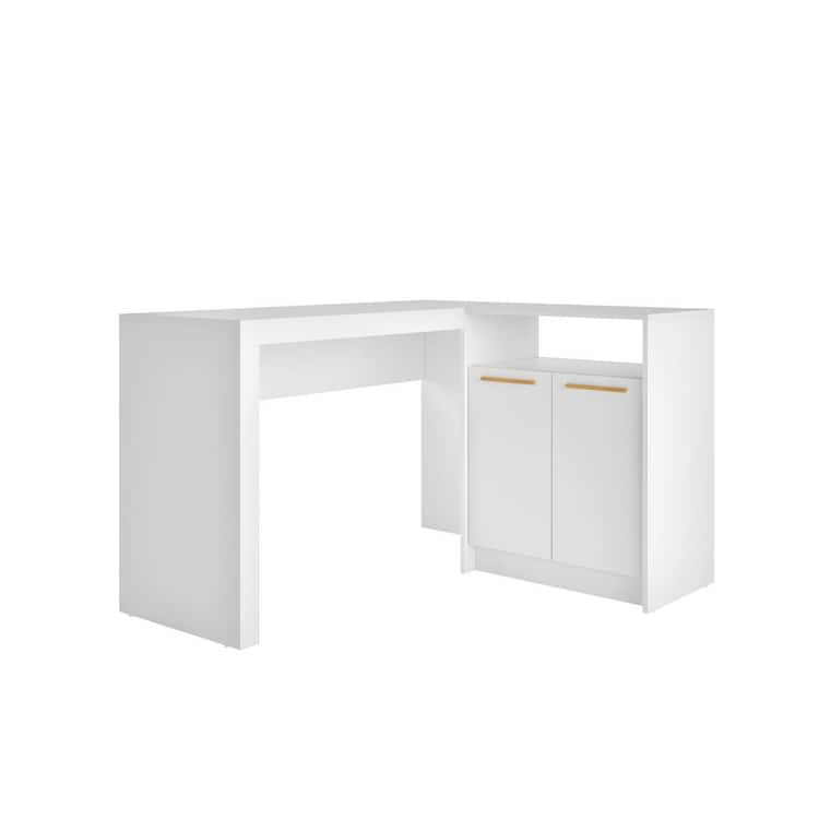 Manhattan Comfort 49 in. L-Shaped White 1 Drawer Computer Desk with Solid Wood Material