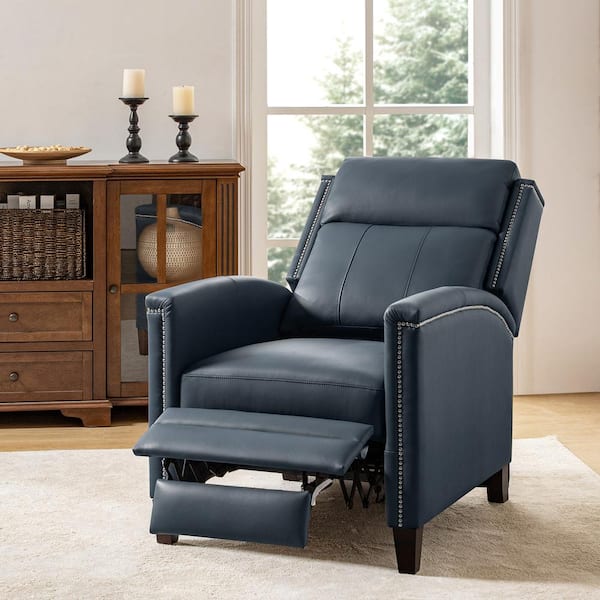 JAYDEN CREATION Cesar Navy 28.5 in. W Mid-Century Modern Genuine Leather Power Recliner